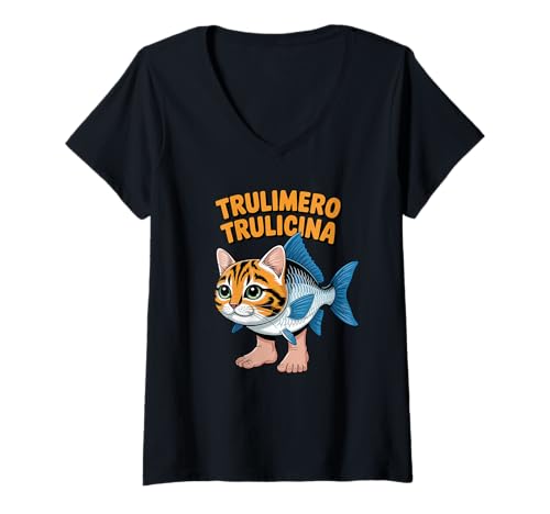 Damen Trulimero Trulicina Meme Italienisches Brainrot T-Shirt mit V-Ausschnitt Damen Trulimero Trulicina Meme Italienisches Brainrot T-Shirt mit V-Ausschnitt von MemeTruliVibes