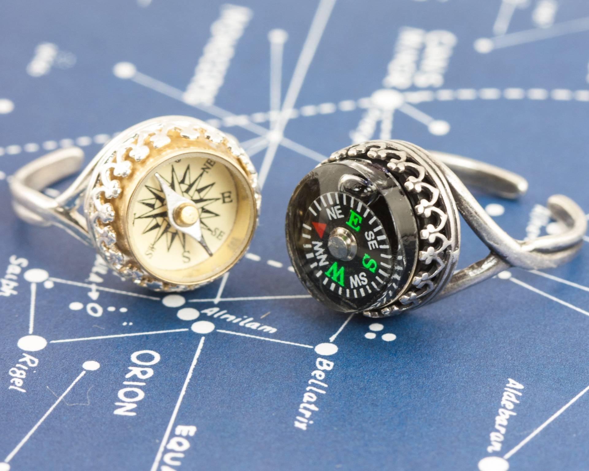 Sterling Kompass Ring. Größe 4.5 5.5 6.5 7.5 8.5 9 Einstellbare Größe. 2 Stile Vintage & Modern. .925 Silber von MementoMoma