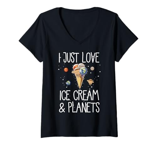 Damen I Just Love Ice Cream and Planets Lustige Wissenschaftsgeschenke T-Shirt mit V-Ausschnitt Damen I Just Love Ice Cream and Planets Lustige Wissenschaftsgeschenke T-Shirt mit V-Ausschnitt von Memme Ice Cream