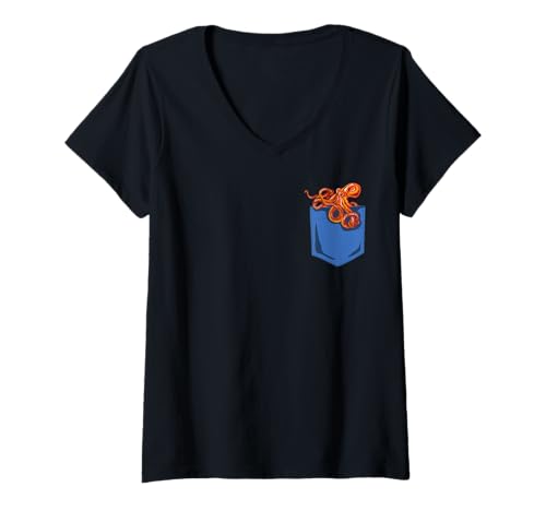 Damen Lustiger Oktopus für Mädchen und Frauen T-Shirt mit V-Ausschnitt Damen Lustiger Oktopus für Mädchen und Frauen T-Shirt mit V-Ausschnitt von Memme Octopus