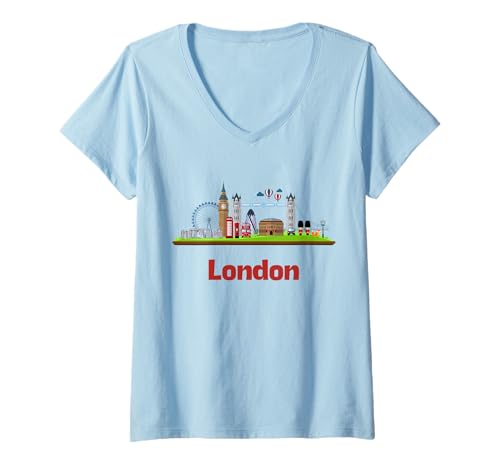 Damen England London Souvenir Cartoon Jungen Kleinkinder Mädchen Teenager T-Shirt mit V-Ausschnitt Damen England London Souvenir Cartoon Jungen Kleinkinder Mädchen Teenager T-Shirt mit V-Ausschnitt von Memorabilia from London England Famous Sites UK