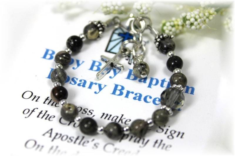 Baby Boy Rosenkranz Armband Taufe Neu Baby Shower Geschenk Silber Blatt Jaspis von MemorableMomentsInc