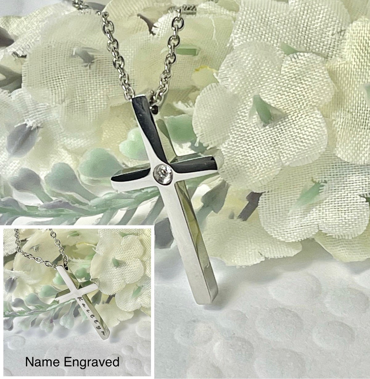 Mädchen Personalisierte Erstkommunion Halskette Kreuz Mit Kristall Akzent Religiöse Gravierte Geschenk von MemorableMomentsInc