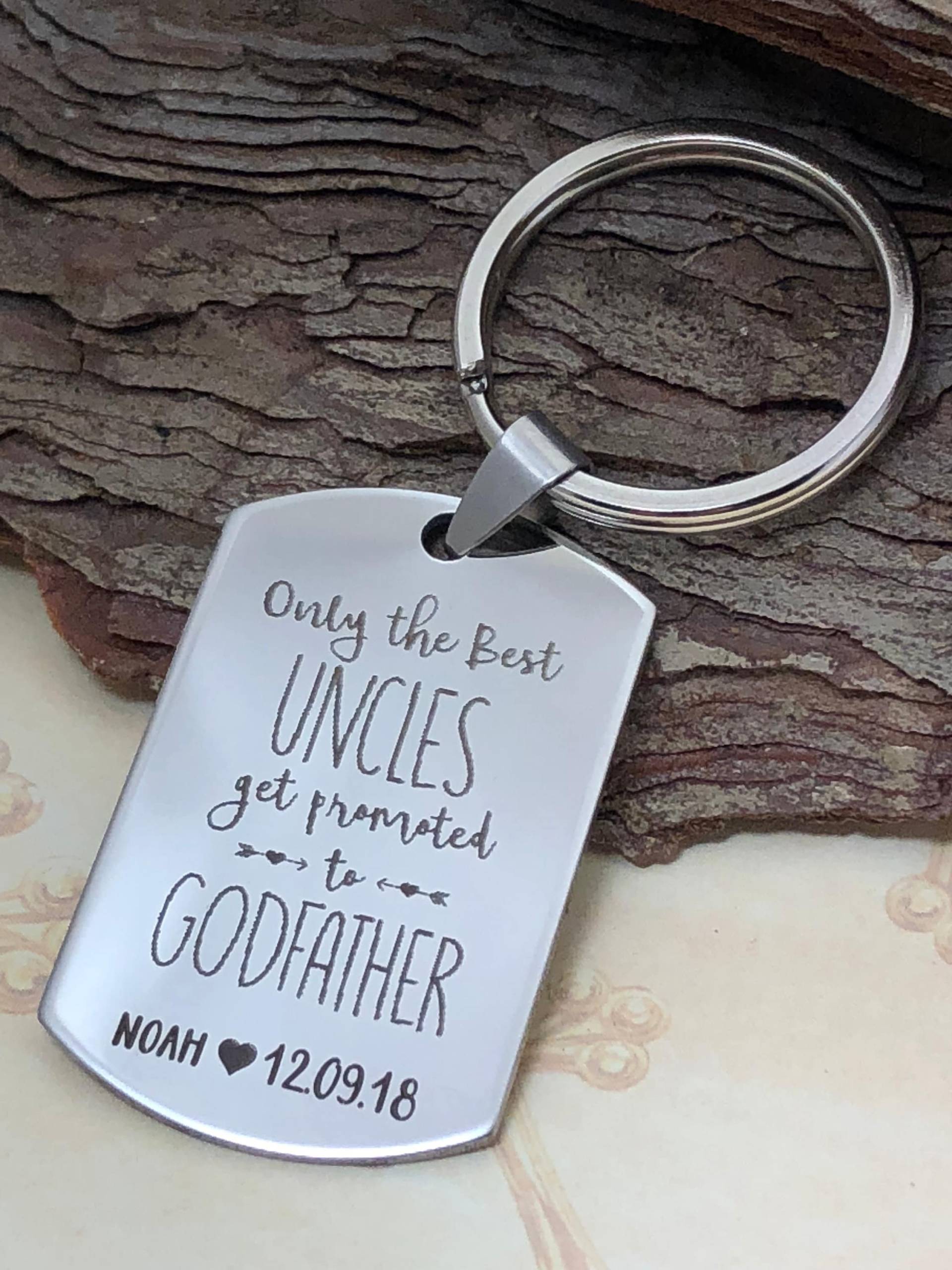 Nur Die Besten Onkel Werden Zum Godfather Gefördert Personalisierter Dogtag Schlüsselanhänger Halter Mit Name Und Datum Gravierbarer Rückseite von MemorableMomentsInc