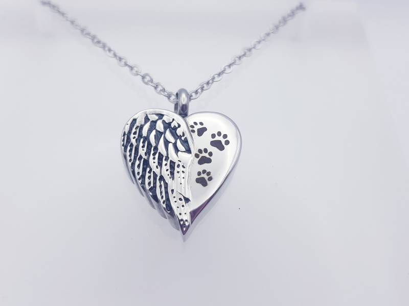 Ascheschmuck Herz Engelsflügel Mit Pfote/Urne Urnen Anhänger Schmuckurne Memorial Jewelry Asche Tier Schmuck Andenken von MemoriaEterna