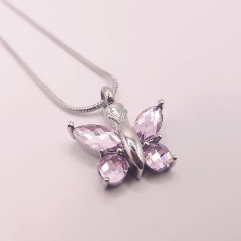 Ascheschmuck Silber Schmetterling Lila/Urnen Anhänger Schmuckurne Urne Memorial Jewelry Gedenkschmuck Erinnerungsschmuck von MemoriaEterna