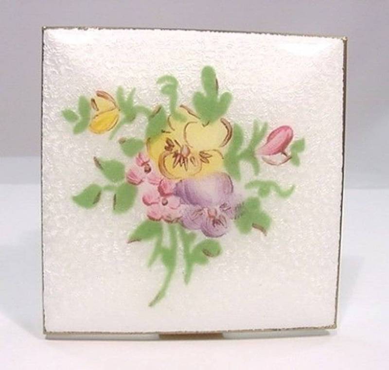 Jahrgang Lippe Vue Lippenstift Halter B Spiegel Guilloche-Emaille Handbemalt Stiefmütterchen von MemoriesofMartha