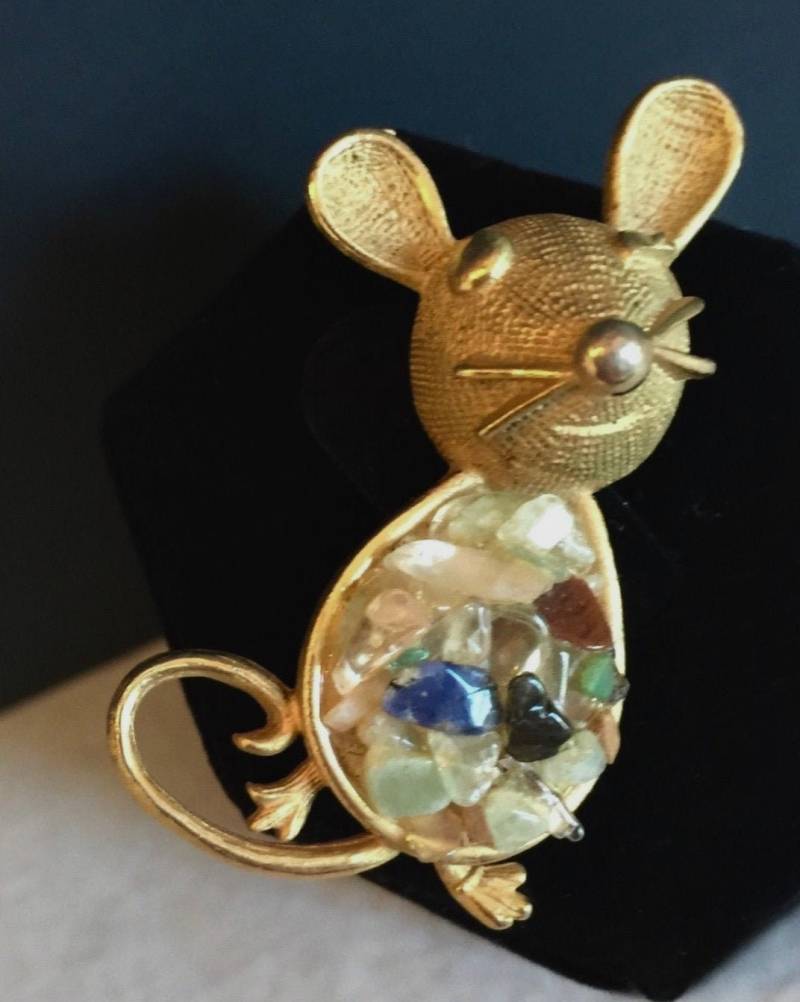 Kramer Von New York Signiert Vintage Figural Brosche Maus Kunst Glas Körper Gold Ton Atemberaubend von MemoriesofMartha
