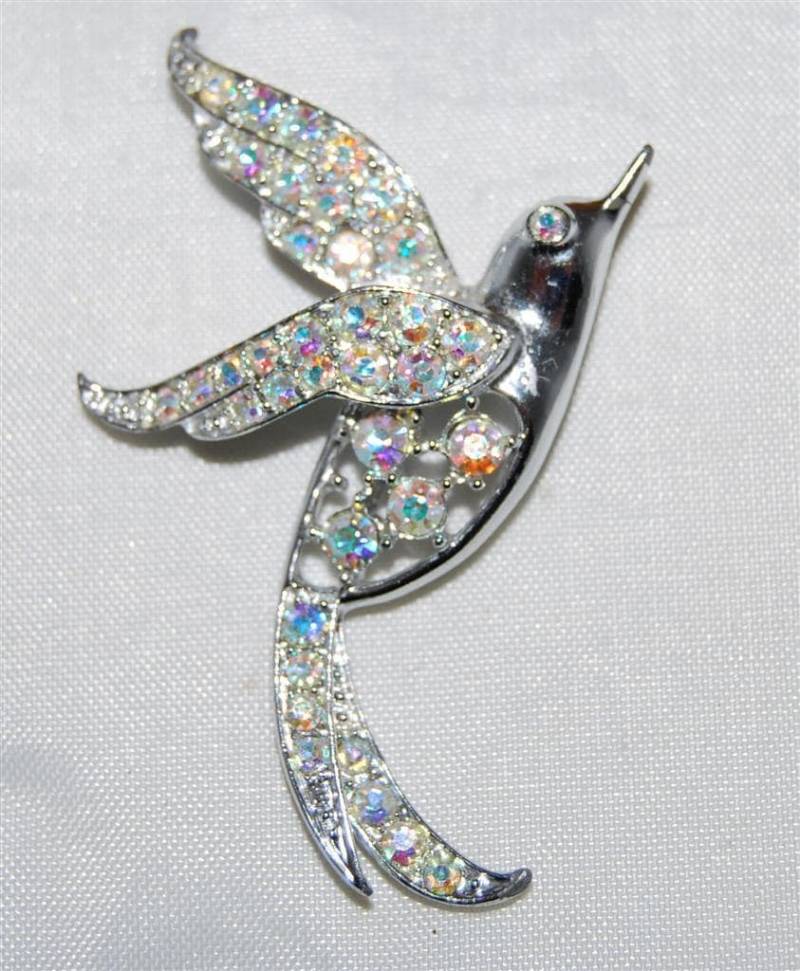 Sarah Coventry Vogel Des Parades Silber Ton Aurora Borealis Strass Pin Brosche Sarah Coventry Vogel Des Parades Silber Ton Aurora Borealis Strass Pin Brosche von MemoriesofMartha