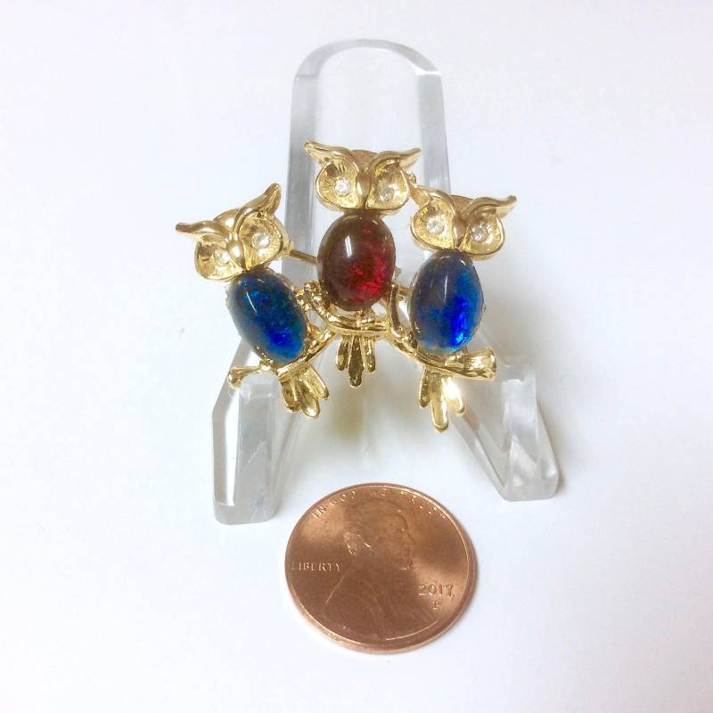 Vintage Eulen Brosche Gold Ton, Jelly Belly Glas & Strass Augen Vintage Eulen Brosche Gold Ton, Jelly Belly Glas & Strass Augen von MemoriesofMartha