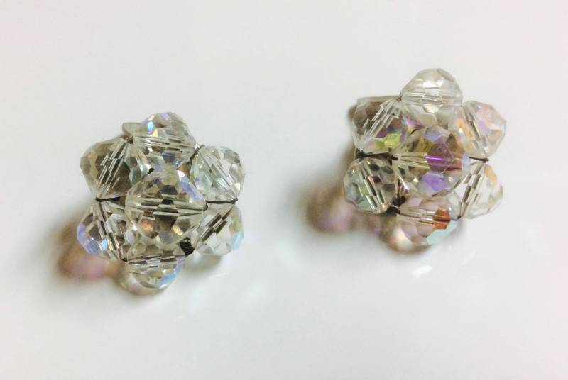 Vintage Signiert Capri Ab Aurora Borealis Kristalle Ohrclips Silberfarben von MemoriesofMartha