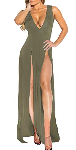Damen Bandage seitlich geteilter V-Ausschnitt ärmellos figurbetont Clubwear Maxi Weste Kleid - Grün - Mittel von Memorose