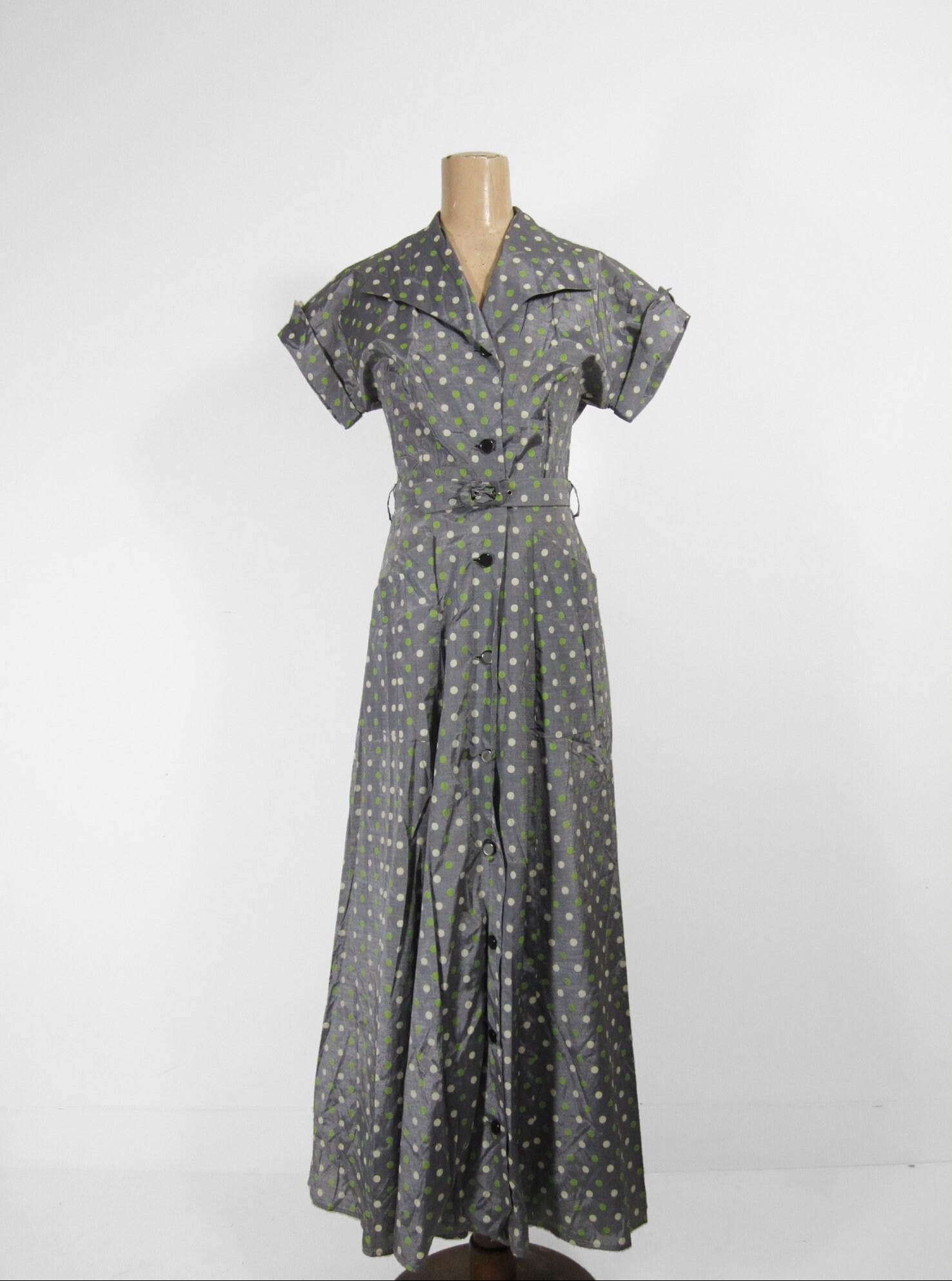 Vintage 50Er Jahre Kleid Taschen Mit Gürtel Handgemacht Knopf Up - Größe S von MemoryVintage