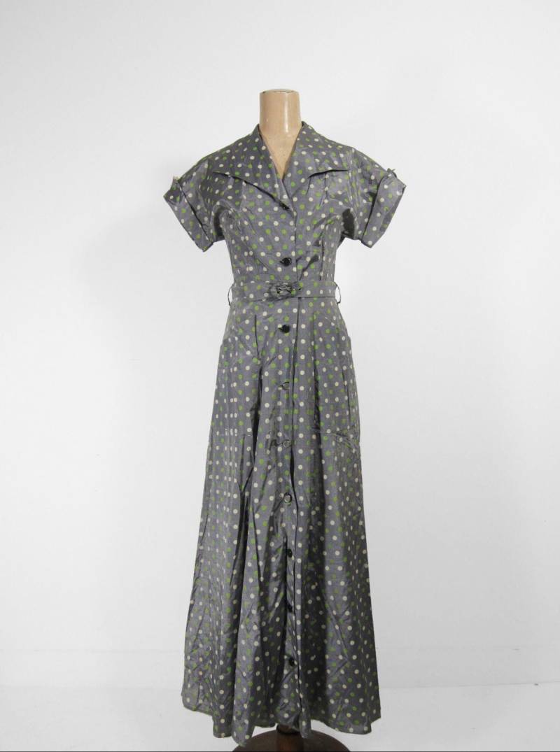 Vintage 50Er Jahre Kleid Taschen Mit Gürtel Handgemacht Knopf Up - Größe S von MemoryVintage