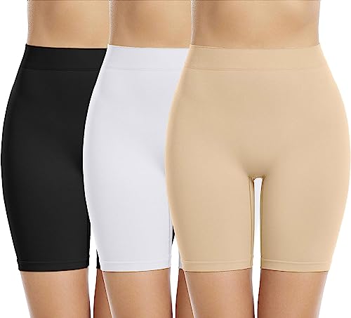 Memoryee 3 Pack Radlerhose Damen Boxershorts Unter Kleid Rock Anti Scheuern Unterhosen Kurze Leggings Panties für Unterwäsche und Yoga/Black/Beige/White-3Pack/3XL von Memoryee