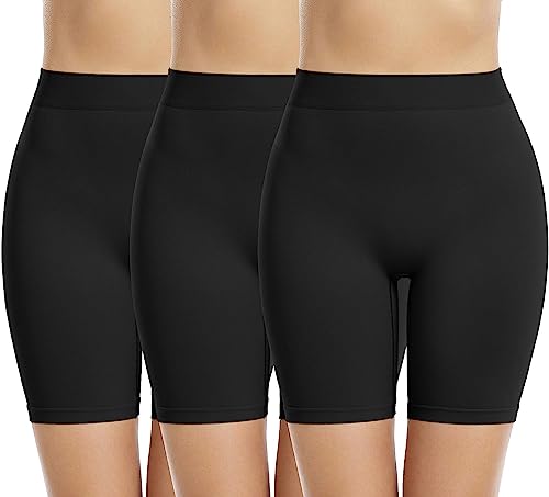 Memoryee 3 Pack Radlerhose Damen Boxershorts Unter Kleid Rock Anti Scheuern Unterhosen Kurze Leggings Panties für Unterwäsche und Yoga/Black-3Pack/3XL von Memoryee