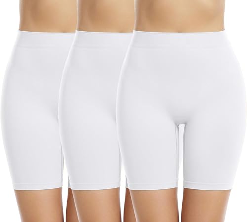 Memoryee 3 Pack Radlerhose Damen Boxershorts Unter Kleid Rock Anti Scheuern Unterhosen Kurze Leggings Panties für Unterwäsche und Yoga/White-3Pack/4XL von Memoryee