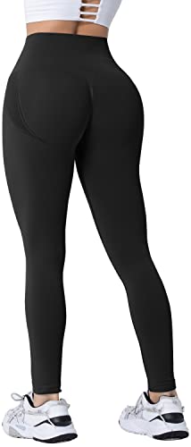 Memoryee Damen Gym Leggings Sport Scrunch Butt High Waist Push Up Boom Booty Workout Nahtlos Yoga Hosen/#2-Pure Black/S von Memoryee