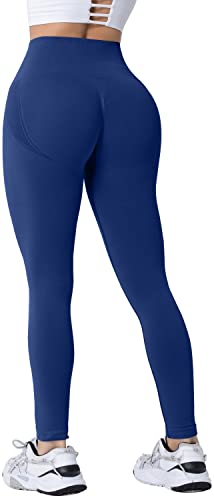 Memoryee Damen Gym Leggings Sport Scrunch Butt High Waist Push Up Boom Booty Workout Nahtlos Yoga Hosen/#2-Royal Blue/L von Memoryee