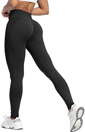 Memoryee Damen Gym Leggings Sport Scrunch Butt High Waist Push Up Boom Booty Workout Nahtlos Yoga Hosen/Black/XS von Memoryee