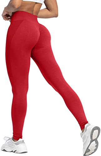 Memoryee Damen Gym Leggings Sport Scrunch Butt High Waist Push Up Boom Booty Workout Nahtlos Yoga Hosen/Red/S von Memoryee