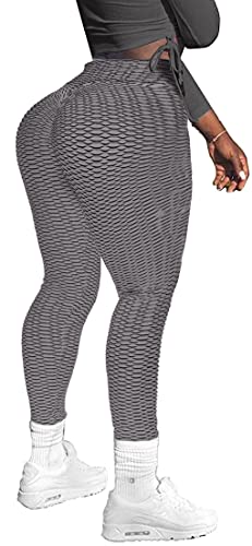 Memoryee Damen Honeycomb Leggings Geraffte Hintern Heben Hohe Taille Push Up Boom Booty Sport Leggings mit Bauchkontrolle Plus Größe Blickdichte Dehnbare Gym Yogahosen/#5 Black/XL von Memoryee