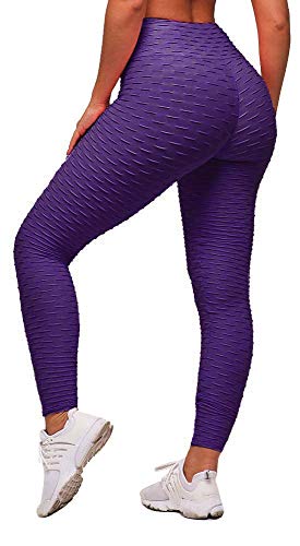 Memoryee Damen Honeycomb Leggings Geraffte Hintern Heben Hohe Taille Push Up Boom Booty Sport Leggings mit Bauchkontrolle Plus Größe Blickdichte Dehnbare Gym Yogahosen/Lila/XXL von Memoryee