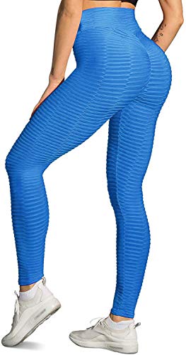 Memoryee Damen Honeycomb Leggings Geraffte Hintern Heben Hohe Taille Push Up Boom Booty Sport Leggings mit Bauchkontrolle Plus Größe Blickdichte Dehnbare Gym Yogahosen/Style1-Blue/S von Memoryee