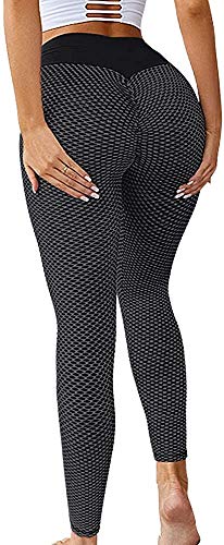 Memoryee Damen Honeycomb Leggings Geraffte Hintern Heben Hohe Taille Push Up Boom Booty Sport Leggings mit Bauchkontrolle Plus Größe Blickdichte Dehnbare Gym Yogahosen/Style2-Black/XXL von Memoryee