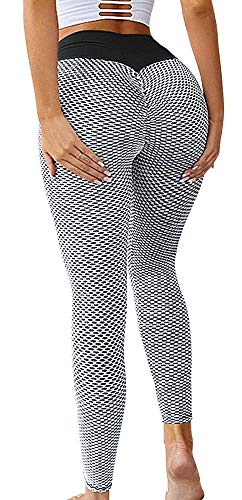 Memoryee Damen Honeycomb Leggings Geraffte Hintern Heben Hohe Taille Push Up Boom Booty Sport Leggings mit Bauchkontrolle Plus Größe Blickdichte Dehnbare Gym Yogahosen/Style2-Grey/XXL von Memoryee