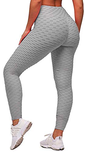 Memoryee Damen Honeycomb Leggings Geraffte Hintern Heben Hohe Taille Push Up Boom Booty Sport Leggings mit Bauchkontrolle Plus Größe Blickdichte Dehnbare Gym Yogahosen/Grau/4XL von Memoryee