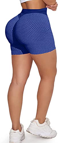 Memoryee Damen Kurze Leggings Hohe Taille mit Bauchkontrolle Sporthose Workout Kontrolle Gym Laufhose/#2 Blue/S von Memoryee