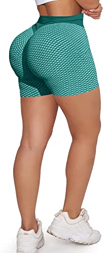 Memoryee Damen Kurze Leggings Hohe Taille mit Bauchkontrolle Sporthose Workout Kontrolle Gym Laufhose/#2 Green/L von Memoryee