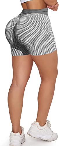 Memoryee Damen Kurze Leggings Hohe Taille mit Bauchkontrolle Sporthose Workout Kontrolle Gym Laufhose/#2 Grey/XL von Memoryee