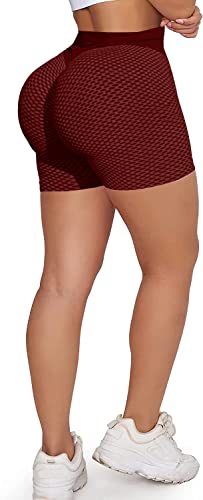 Memoryee Damen Kurze Leggings Hohe Taille mit Bauchkontrolle Sporthose Workout Kontrolle Gym Laufhose/#2 Red/L von Memoryee