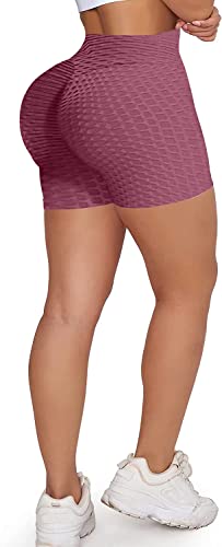 Memoryee Damen Kurze Leggings Hohe Taille mit Bauchkontrolle Sporthose Workout Kontrolle Gym Laufhose/Bean Paste/XL von Memoryee