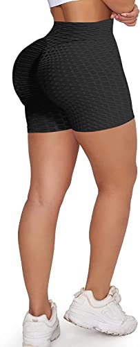 Memoryee Damen Kurze Leggings Hohe Taille mit Bauchkontrolle Sporthose Workout Kontrolle Gym Laufhose/Black/XL von Memoryee