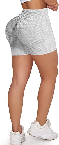 Memoryee Damen Kurze Leggings Hohe Taille mit Bauchkontrolle Sporthose Workout Kontrolle Gym Laufhose/Grey/XL von Memoryee