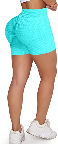 Memoryee Damen Kurze Leggings Hohe Taille mit Bauchkontrolle Sporthose Workout Kontrolle Gym Laufhose/Lake Blue/S von Memoryee
