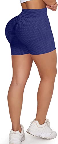 Memoryee Damen Kurze Leggings Hohe Taille mit Bauchkontrolle Sporthose Workout Kontrolle Gym Laufhose/Navy/XL von Memoryee