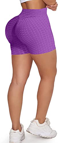 Memoryee Damen Kurze Leggings Hohe Taille mit Bauchkontrolle Sporthose Workout Kontrolle Gym Laufhose/Purple/S von Memoryee