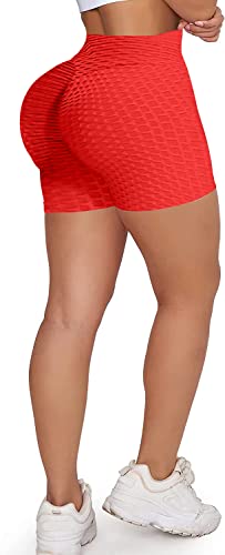 Memoryee Damen Kurze Leggings Hohe Taille mit Bauchkontrolle Sporthose Workout Kontrolle Gym Laufhose/Red/L von Memoryee