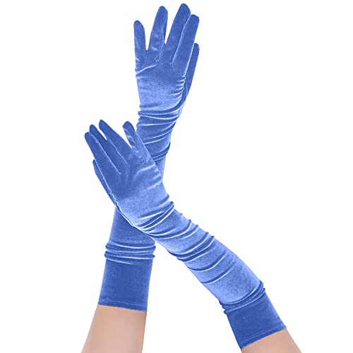 Memoryee Damen Sexy Lange Handschuhe Satin Ellenbogen Länge 21" Dehnbar 1920er Oper Hochzeit Abend Party Tanzhandschuhe und Fäustlinge Blau von Memoryee