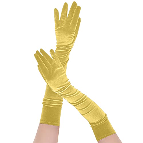 Memoryee Damen Sexy Lange Handschuhe Satin Ellenbogen Länge 21" Dehnbar 1920er Oper Hochzeit Abend Party Tanzhandschuhe und Fäustlinge Gelb von Memoryee