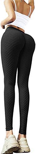 Memoryee Damen Honeycomb Leggings Geraffte Hintern Heben Hohe Taille Push Up Boom Booty Sport Leggings mit Bauchkontrolle Plus Größe Blickdichte Dehnbare Gym Yogahosen/Black-style7/L von Memoryee