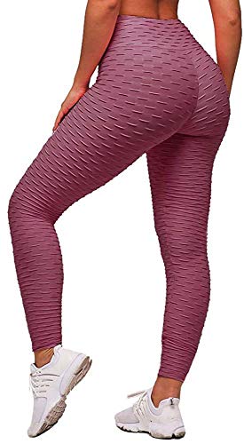 Memoryee Damen Honeycomb Leggings Geraffte Hintern Heben Hohe Taille Push Up Boom Booty Sport Leggings mit Bauchkontrolle Plus Größe Blickdichte Dehnbare Gym Yogahosen/Bohnenpaste/XS von Memoryee