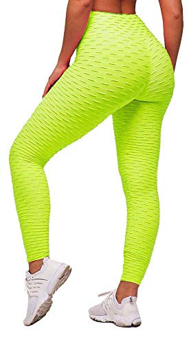 Memoryee Damen Honeycomb Leggings Geraffte Hintern Heben Hohe Taille Push Up Boom Booty Sport Leggings mit Bauchkontrolle Plus Größe Blickdichte Dehnbare Gym Yogahosen/Grün/XXL von Memoryee