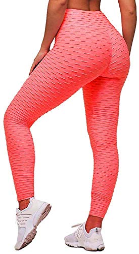 Memoryee Damen Honeycomb Leggings Geraffte Hintern Heben Hohe Taille Push Up Boom Booty Sport Leggings mit Bauchkontrolle Plus Größe Blickdichte Dehnbare Gym Yogahosen/Orange/XXL von Memoryee