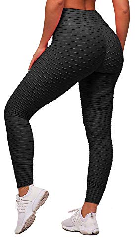 Memoryee Damen Honeycomb Leggings Geraffte Hintern Heben Hohe Taille Push Up Boom Booty Sport Leggings mit Bauchkontrolle Plus Größe Blickdichte Dehnbare Gym Yogahosen/Schwarz/4XL von Memoryee