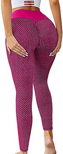 Memoryee Damen Honeycomb Leggings Geraffte Hintern Heben Hohe Taille Push Up Boom Booty Sport Leggings mit Bauchkontrolle Plus Größe Blickdichte Dehnbare Gym Yogahosen/Style2-Red/XL von Memoryee